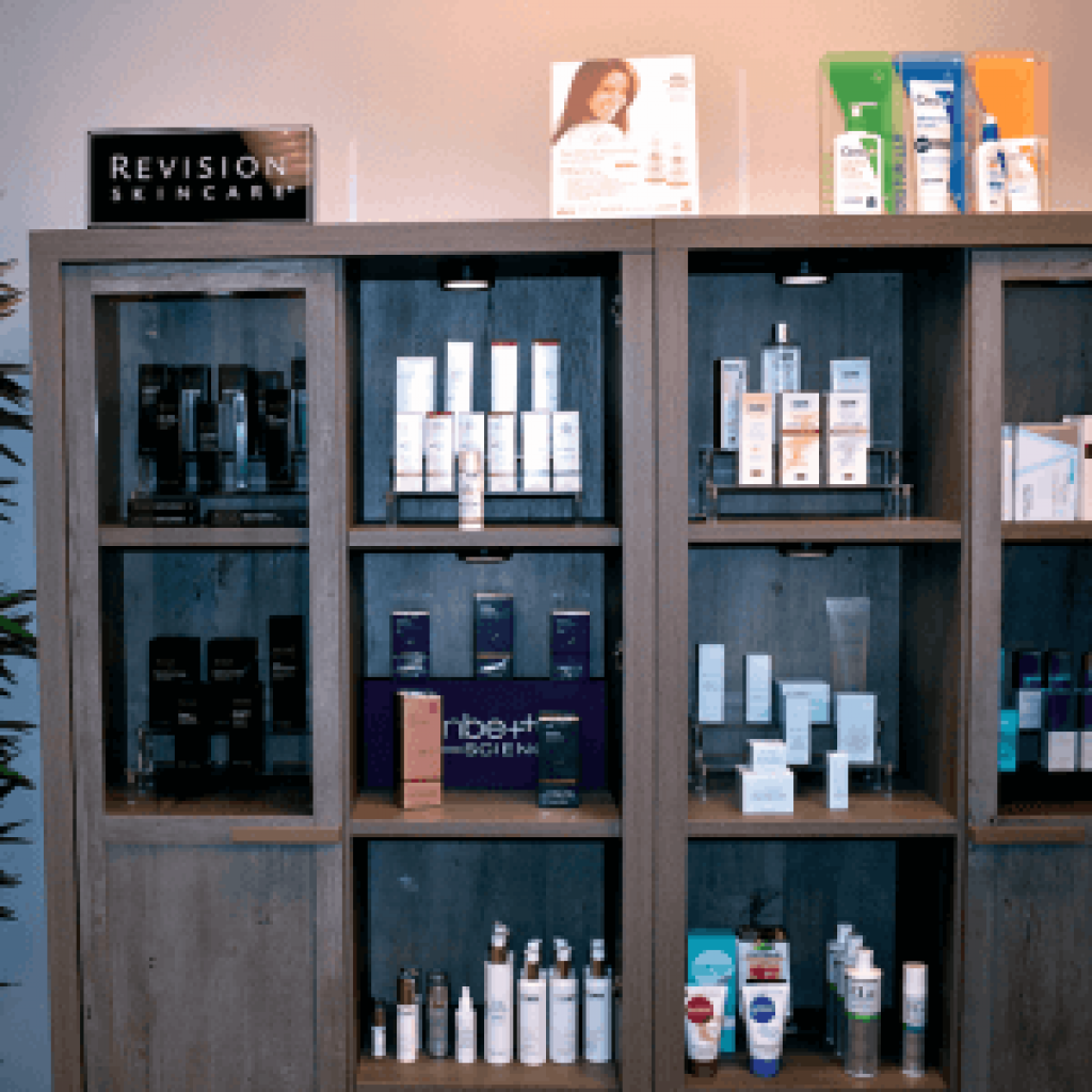 Display with products at Tru-Skin Hallettsville, Texas location